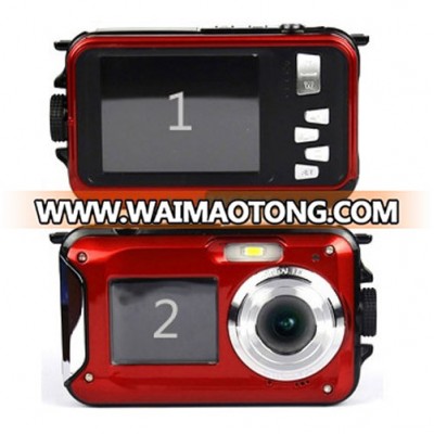 24MP Double Screens Waterproof Digital Camera,2.7 inch +1.8 inch Screens HD 1080P CMOS 16x Zoom Camcorder mini Camera DC998